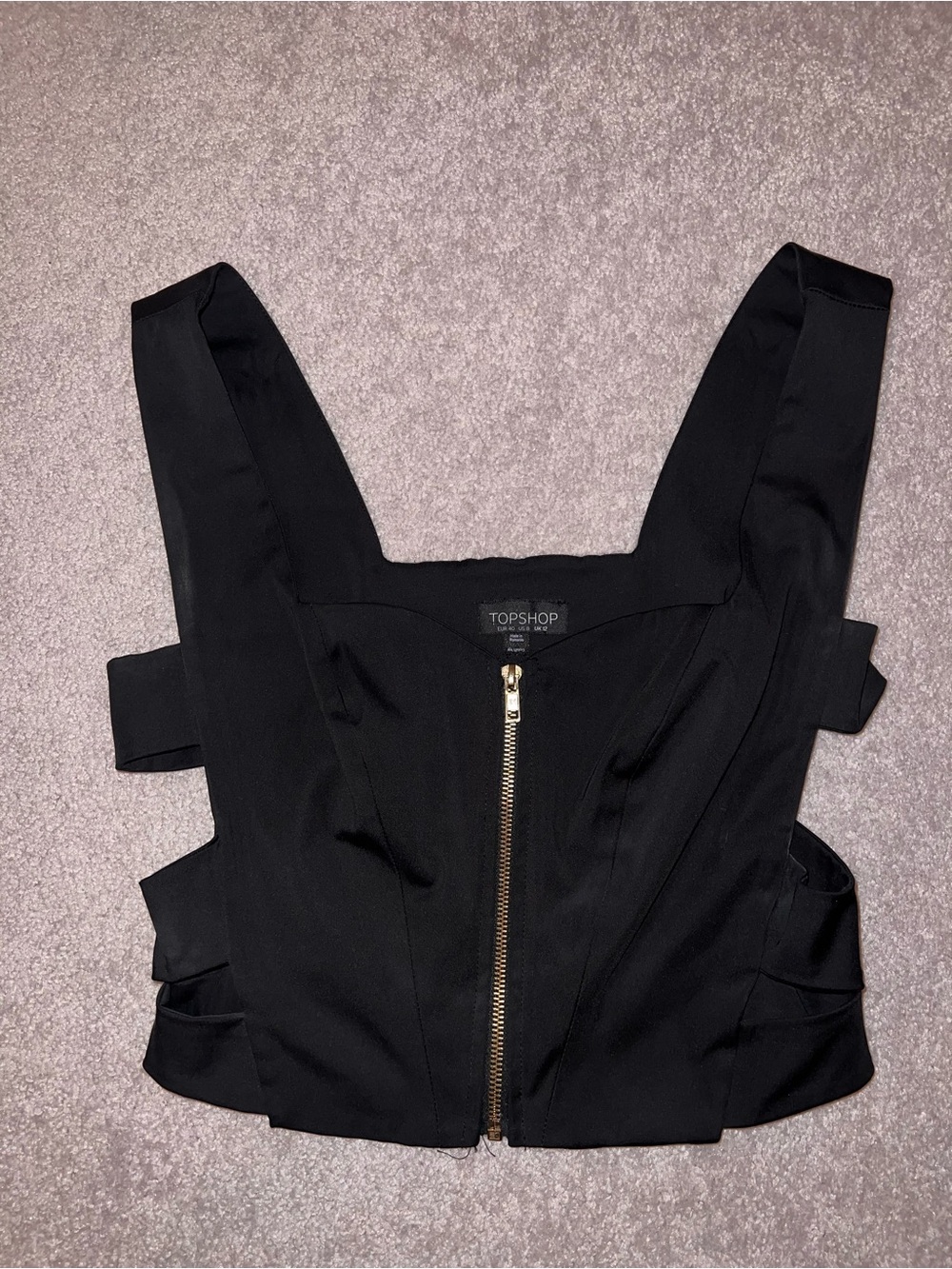 Topshop Black Zip Front Cutout Crop Top